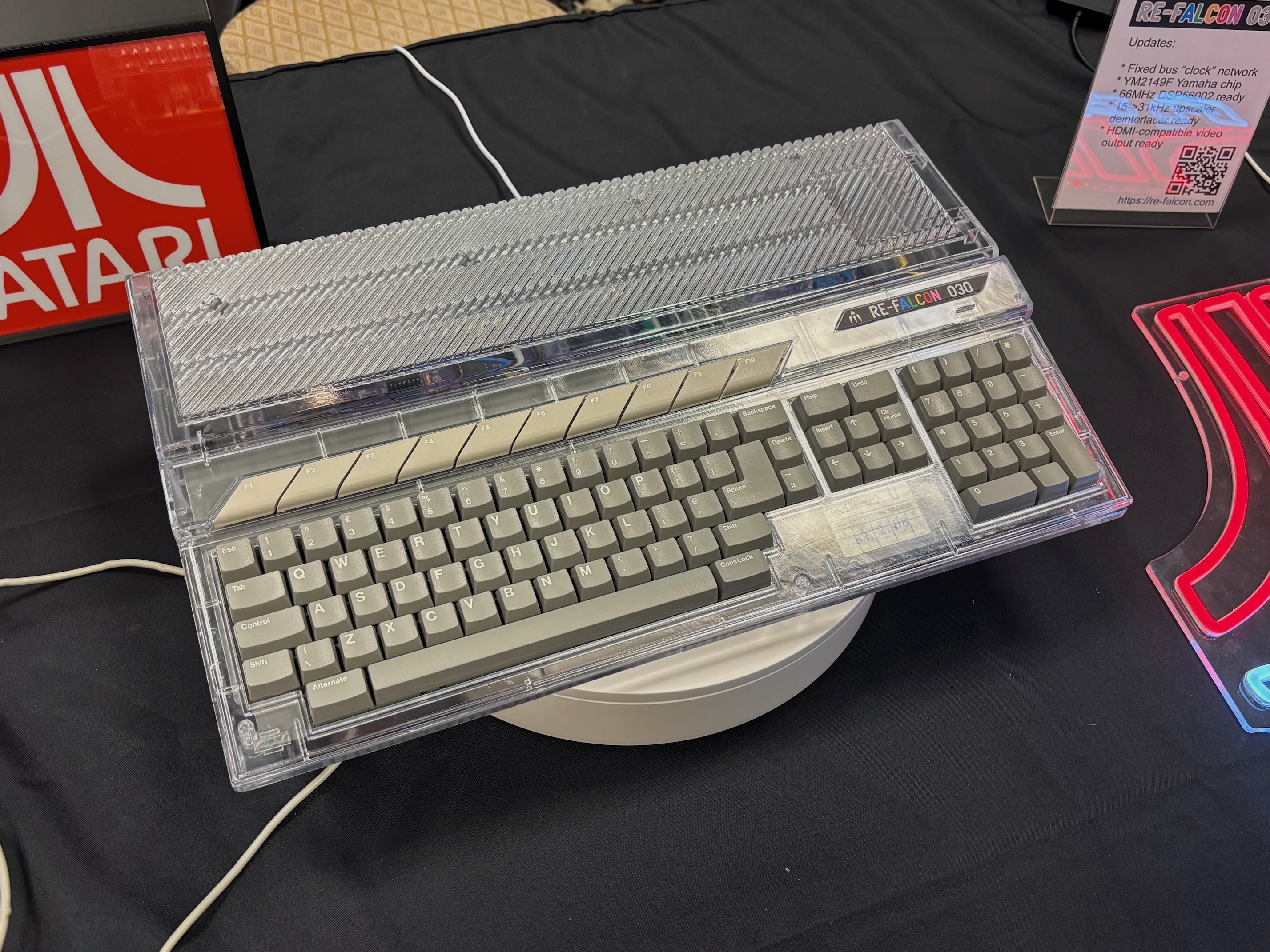 Re-Falcon 030 motherboard inside a clear plexiglass case