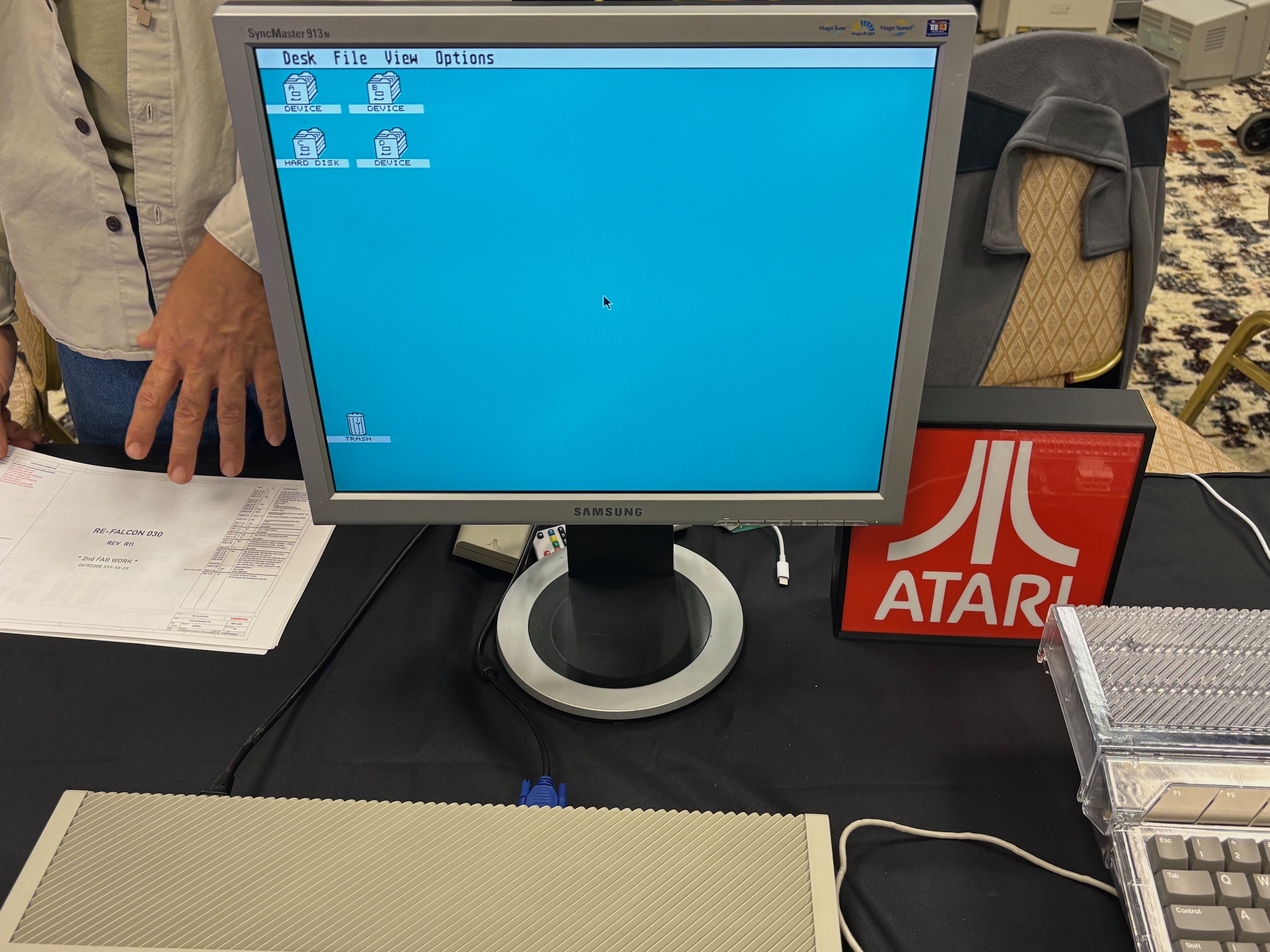 Atari TOS desktop running live on the Re-Falcon system